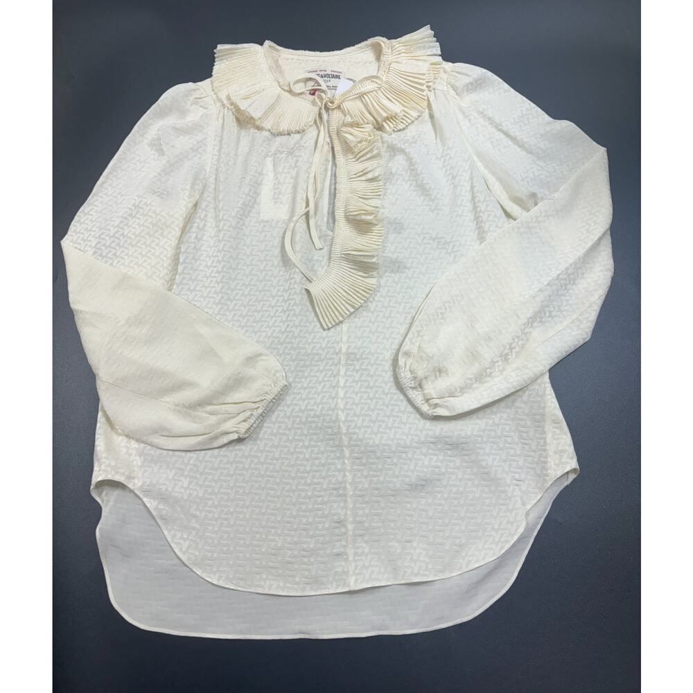 Zadig & Voltaire NWT Tio Jac Monogram 100% Silk Long Sleeve Blouse Cream‎ Medium